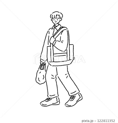 買い物帰りの男性 線画 買い物帰りの男性 線画 122811352