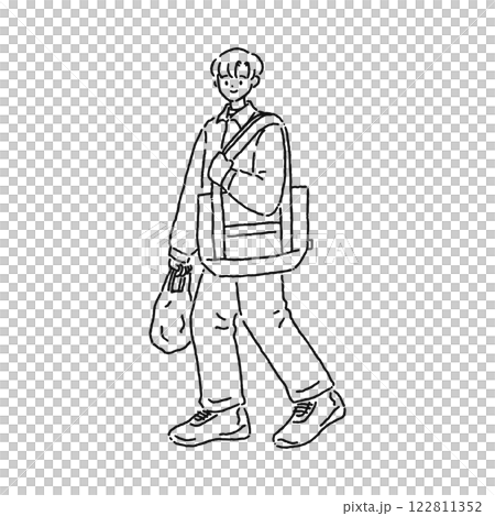 買い物帰りの男性 線画 買い物帰りの男性 線画 122811352