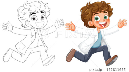 Joyful Child Running in Lab Coat Joyful Child Running in Lab Coat 122811635