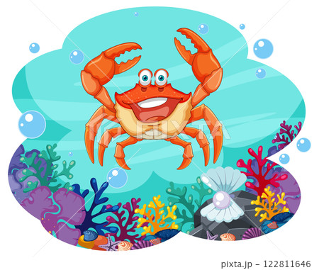 Cheerful Crab in Vibrant Coral Reef 122811646