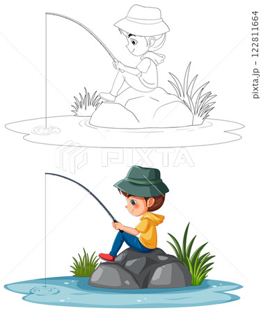 Boy Fishing by the Lakeside Boy Fishing by the Lakeside 122811664