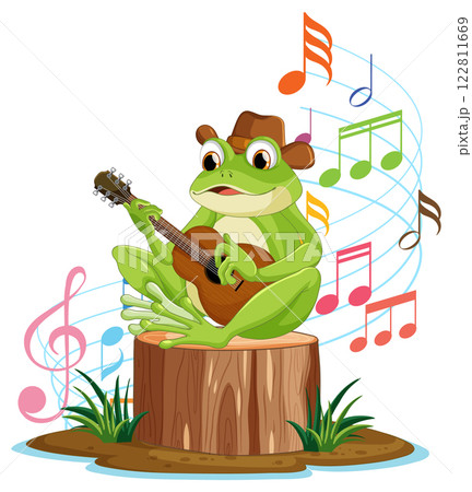 Frog Playing Guitar with Musical Notes Frog Playing Guitar with Musical Notes 122811669