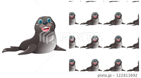 Playful Seals in a Seamless Pattern Playful Seals in a Seamless Pattern 122811692
