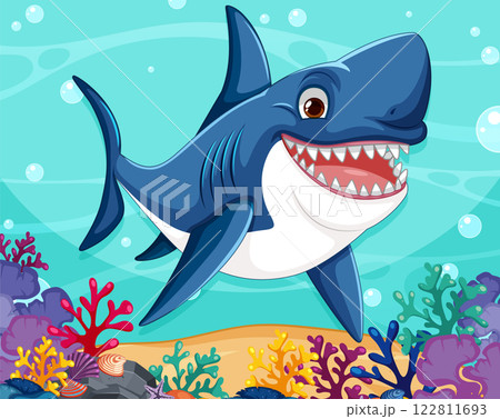 Smiling Shark in Vibrant Coral Reef 122811693
