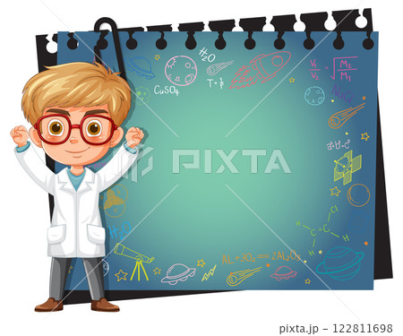 Young Scientist with Chalkboard Illustrations Young Scientist with Chalkboard Illustrations 122811698