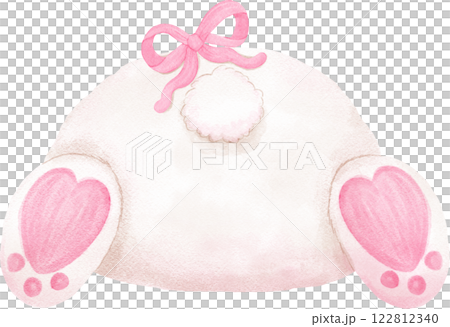 Cute White Bunny Butt Pink Ribbon Bow Cartoon watercolor 122812340