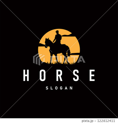 western cowboy texas ranch country horse animal logo design with black silhouette concept illustration templet symbol 122812411