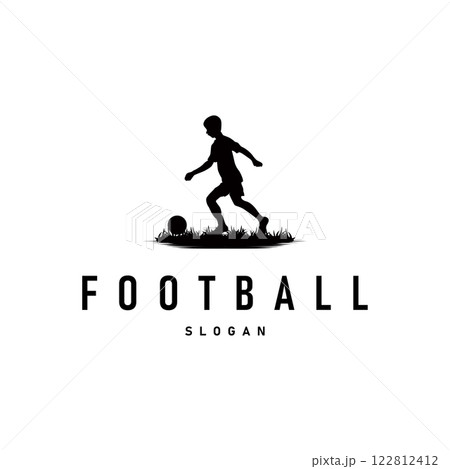 Soccer logo vector black silhouette of sport player simple football template illustration 122812412