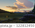 夕日に染まる高原の丘 122812450