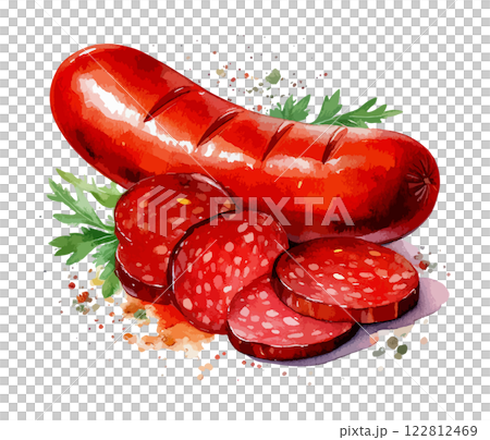 焼いたソーセージの水彩風イラスト 生成AI 焼いたソーセージの水彩風イラスト 生成AI 122812469