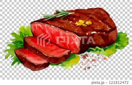 ミディアムレアステーキの水彩風イラスト 生成AI ミディアムレアステーキの水彩風イラスト 生成AI 122812472