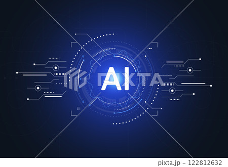 Artificial intelligence chipset on circuit board in futuristic concept technology artwork for web, banner, card, cover. Vector illustration Artificial intelligence chipset on circuit board in futuristic concept technology artwork for web, banner, card, cover. Vector illustration 122812632