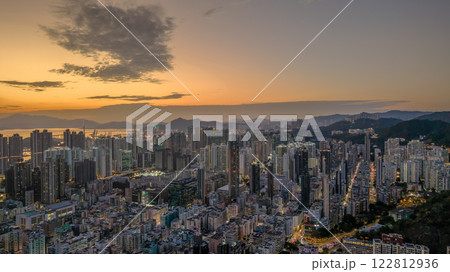 Jan 27 2025 City Skyline During Twilight Overlooking Urban Landscape, Kowloon 122812936