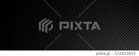 Black oblique straight line background. Elegant dark linear abstract wallpaper. Luxury striped gradient texture. Grey diagonal lines backdrop for flyer, banner, poster, presentation. Vector 122813033