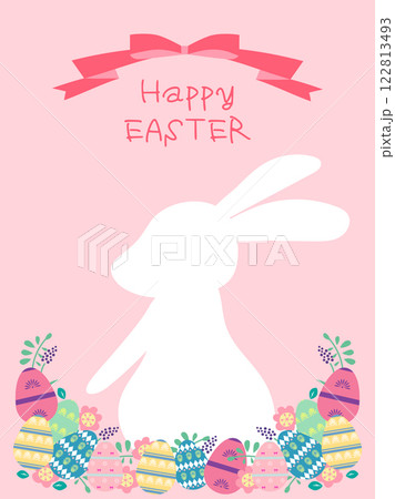 Happy Easterうさぎとカラフルなイースターエッグ 122813493