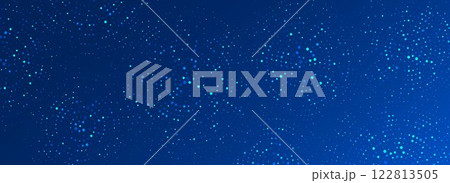 Blue digital technology pattern background. Glowing dotted circle wallpaper. Abstract dot round grid backdrop for business, finance, science, healthcare, medicine. Vector navy shining texture surface 122813505