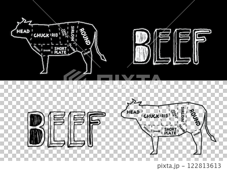 牛肉切塊的時尚粉筆風格插圖 牛肉切塊的時尚粉筆風格插圖 122813613