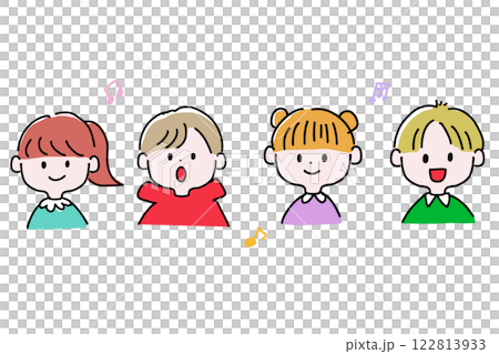 歌を歌っている笑顔の子ども達 122813933