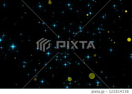円形のパーティクルとキラキラ光る水色の星のCG画像 122814138