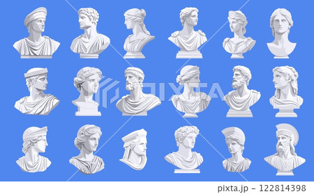 Greek busts. Antique classic ancient statues mythical gods and goddess heads set vector illustration 122814398