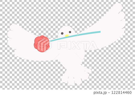 薔薇の花をくわえたはとのシンプルでかわいいイラスト 122814460