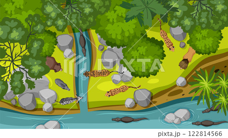 Wildlife in a Lush Jungle Scene Wildlife in a Lush Jungle Scene 122814566