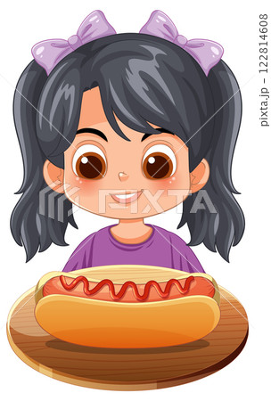 Girl Enjoying a Delicious Hot Dog 122814608