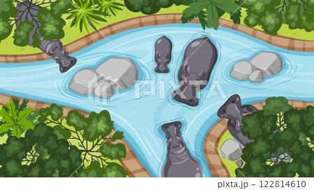 Hippos Relaxing in a Serene River 122814610