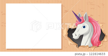 Unicorn Peeking Through Paper Frame Unicorn Peeking Through Paper Frame 122814633