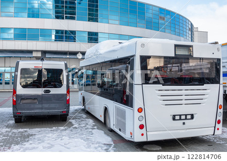 Modern city buses at the bus station on a winter day Modern city buses at the bus station on a winter day 122814706