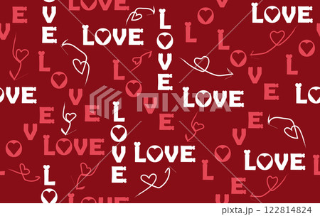 Valentine pattern seamless fabric Valentine day. LOVE font art design on red background. Designed for background ,wallpaper ,valentine pattern ,wrapping paper ,couple ,fabric ,anniversary ,sweetheart 122814824