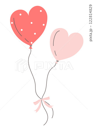 ハート型の束ねられた赤ドットとピンクの風船　手書きのおしゃれなイラスト 122814829