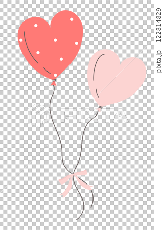 ハート型の束ねられた赤ドットとピンクの風船　手書きのおしゃれなイラスト 122814829