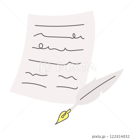 手紙と羽ペンのイラスト　手書きのおしゃれなイラスト 122814832
