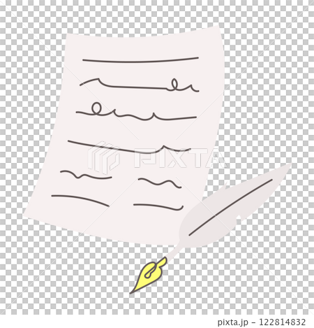 手紙と羽ペンのイラスト　手書きのおしゃれなイラスト 122814832