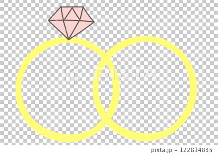 重なる二つの指輪のシンプルでかわいいイラスト　結婚　婚約 122814835