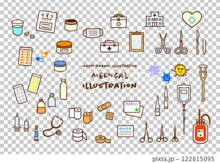 Cute hand drawn medical color illustration set 122815095