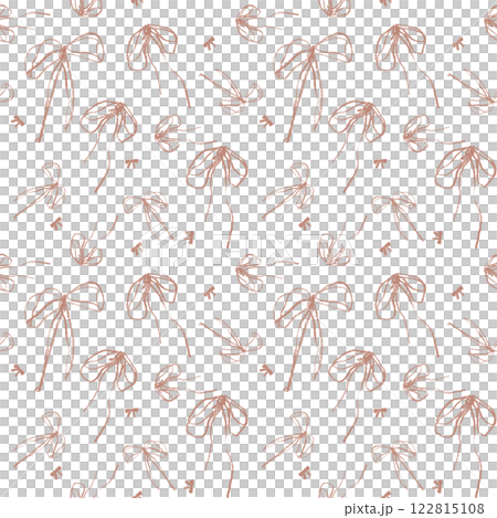 Seamless bow hand drawn with pencil pattern in color of year mocha mousse. Cute print with brown palette, crayon. Vintage bows in brown on white background 122815108