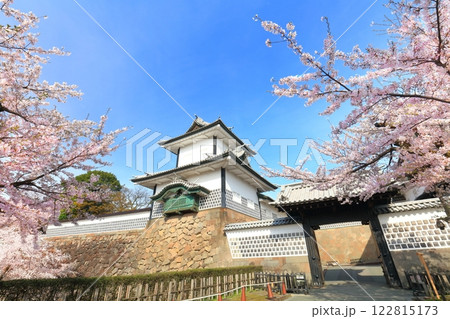 【石川県】晴天の金沢城 石川門と満開の桜 【石川県】晴天の金沢城 石川門と満開の桜 122815173