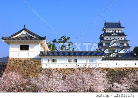 【広島県】満開の桜と復興後の福山城 【広島県】満開の桜と復興後の福山城 122815175