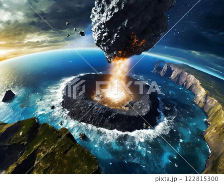クレーターを作りながら地球に衝突する小惑星 122815300