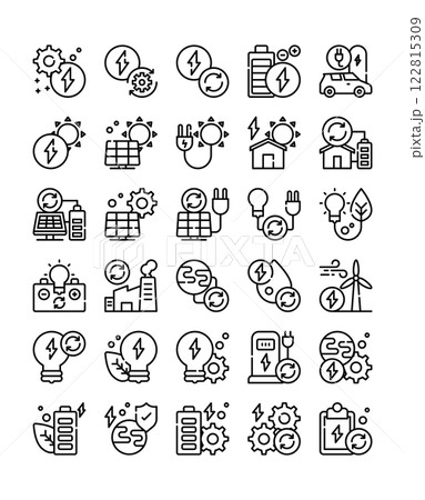set of renewable energy line icon set 122815309