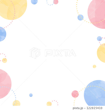 丸のポップなフレーム、水彩カラー、正方形サイズ 122815410