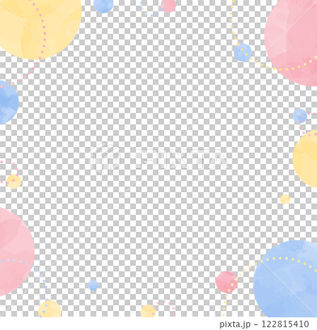 丸のポップなフレーム、水彩カラー、正方形サイズ 122815410