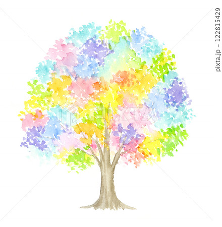 水彩絵具で描いたカラフルな木 水彩絵具で描いたカラフルな木 122815429