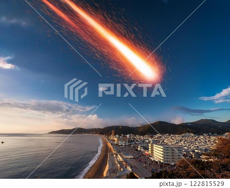 地上に落ちる寸前の巨大な隕石 122815529