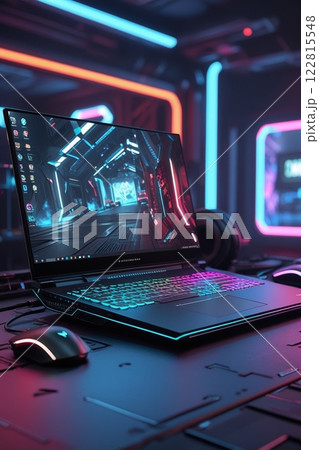 ネオン色に光るゲーム用ラップトップパソコン 122815548