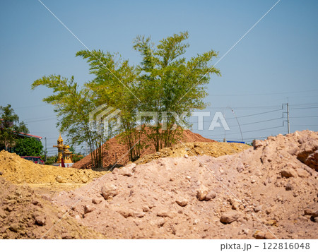 Construction progress at a building site with natural elements urban landscape Construction progress at a building site with natural elements urban landscape 122816048