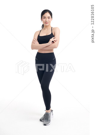 Beautiful young asian sport woman with sportswear ready for exercise on white background, Advertising sportswear and yoga wear, Healthy lifestyle, sport. Beautiful young asian sport woman with sportswear ready for exercise on white background, Advertising sportswear and yoga wear, Healthy lifestyle, sport. 122816105
