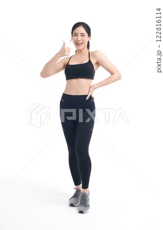 Beautiful young asian sport woman with sportswear ready for exercise on white background, Advertising sportswear and yoga wear, Healthy lifestyle, sport. 122816114